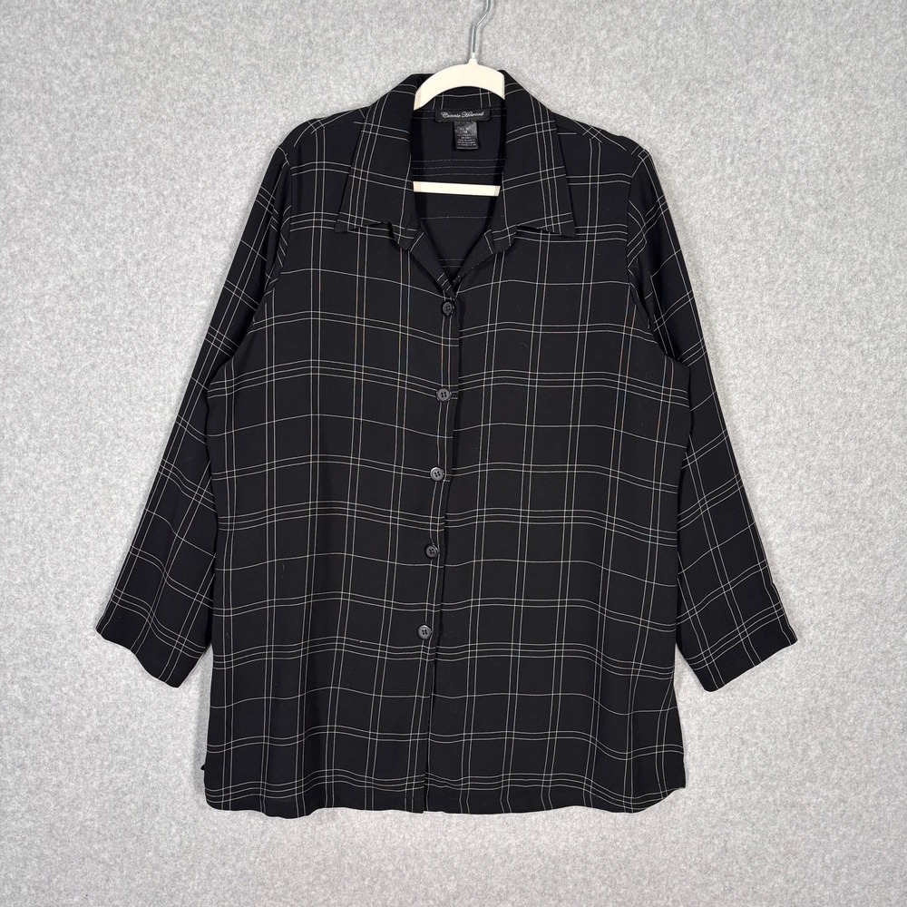Connie Howard Tunic Shirt 1X Black White Check Button Up Quiet Luxury Minimal